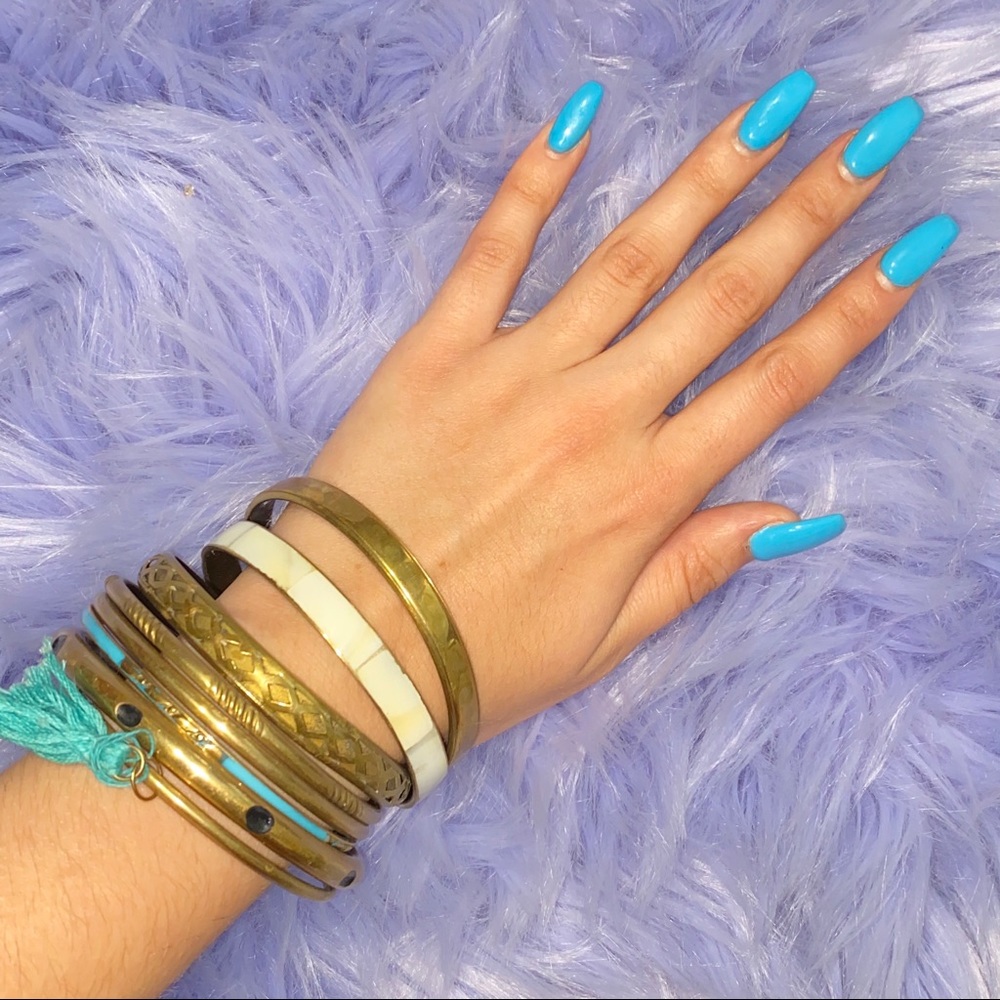 Vintage Gold Tiffany Blue Accented Bangles Set